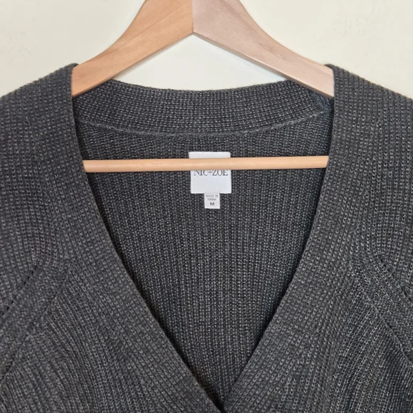 NIC+ZOE Ribbed Button Cardigan Pleated Shoulder Neutral Minimal - Picture 3 of 8